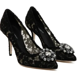 Dolce & Gabbana Shoes-Dolce & Gabbana - Blue Leather Bellucci Taormina Lace Pumps - Dolce & Gabbana Exclusive Luxury Collection - Avvenice