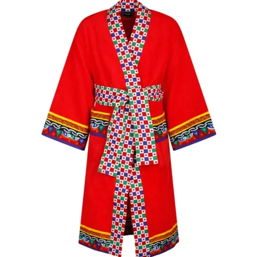 Dolce & Gabbana Accessories-Dolce & Gabbana - Carretto Sciliano Printed Trim Bathrobe - Dolce & Gabbana Exclusive Luxury Collection - Avvenice