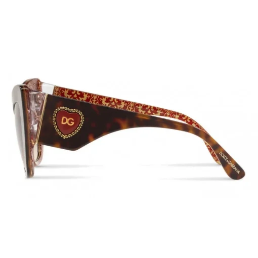 Dolce & Gabbana Eyewear Sunglasses & Eyewear-Dolce & Gabbana - Cat-Eye Acetate Sunglasses with "Sacred Heart" Decoration - Havana Bordeaux Gold - Dolce & Gabbana Eyewear - Avvenice