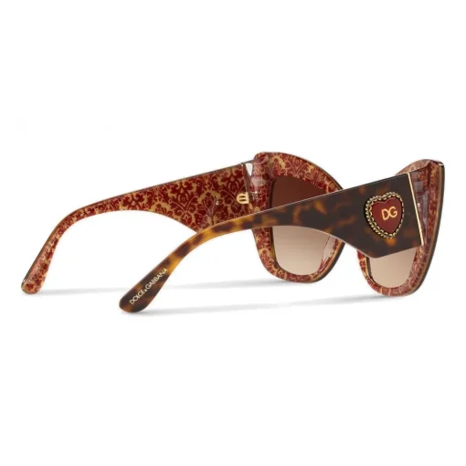 Dolce & Gabbana Eyewear Sunglasses & Eyewear-Dolce & Gabbana - Cat-Eye Acetate Sunglasses with "Sacred Heart" Decoration - Havana Bordeaux Gold - Dolce & Gabbana Eyewear - Avvenice