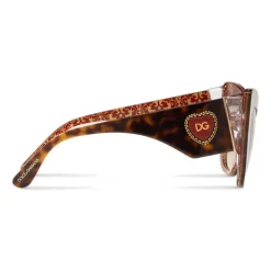 Dolce & Gabbana Eyewear Sunglasses & Eyewear-Dolce & Gabbana - Cat-Eye Acetate Sunglasses with "Sacred Heart" Decoration - Havana Bordeaux Gold - Dolce & Gabbana Eyewear - Avvenice