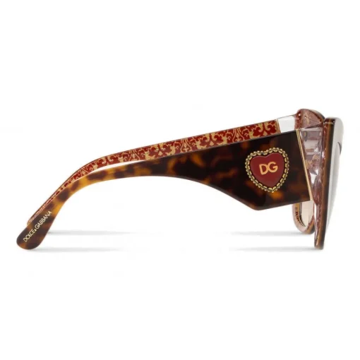 Dolce & Gabbana Eyewear Sunglasses & Eyewear-Dolce & Gabbana - Cat-Eye Acetate Sunglasses with "Sacred Heart" Decoration - Havana Bordeaux Gold - Dolce & Gabbana Eyewear - Avvenice
