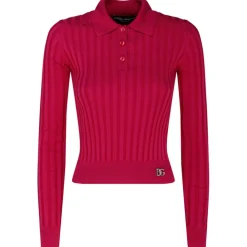 Dolce & Gabbana T-shirt-Dolce & Gabbana - Fuchsia Silk Cropped Polo Shirt - Dolce & Gabbana Exclusive Luxury Collection - Avvenice