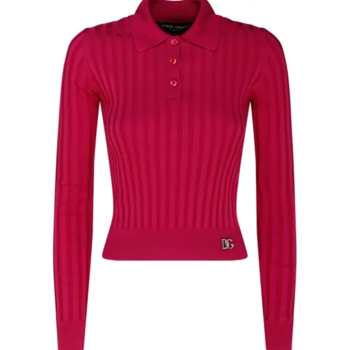 Dolce & Gabbana T-shirt-Dolce & Gabbana - Fuchsia Silk Cropped Polo Shirt - Dolce & Gabbana Exclusive Luxury Collection - Avvenice