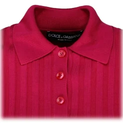 Dolce & Gabbana T-shirt-Dolce & Gabbana - Fuchsia Silk Cropped Polo Shirt - Dolce & Gabbana Exclusive Luxury Collection - Avvenice
