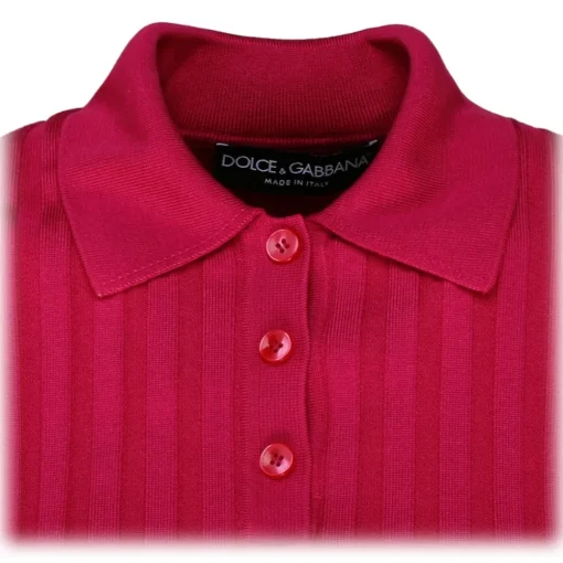 Dolce & Gabbana T-shirt-Dolce & Gabbana - Fuchsia Silk Cropped Polo Shirt - Dolce & Gabbana Exclusive Luxury Collection - Avvenice
