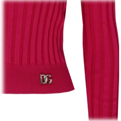 Dolce & Gabbana T-shirt-Dolce & Gabbana - Fuchsia Silk Cropped Polo Shirt - Dolce & Gabbana Exclusive Luxury Collection - Avvenice