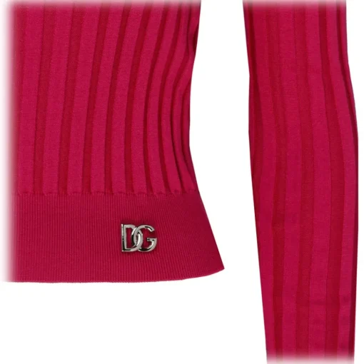 Dolce & Gabbana T-shirt-Dolce & Gabbana - Fuchsia Silk Cropped Polo Shirt - Dolce & Gabbana Exclusive Luxury Collection - Avvenice