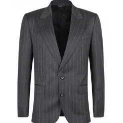 Dolce & Gabbana Dresses-Dolce & Gabbana - Grey Striped Suit - Dolce & Gabbana Exclusive Luxury Collection - Avvenice