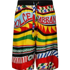 Dolce & Gabbana Swimwear-Dolce & Gabbana - Multicolour Silk Carreto Print Bermuda Shorts - Dolce & Gabbana Exclusive Luxury Collection - Avvenice