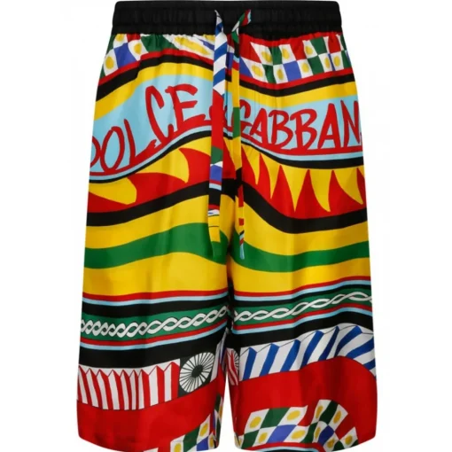 Dolce & Gabbana Swimwear-Dolce & Gabbana - Multicolour Silk Carreto Print Bermuda Shorts - Dolce & Gabbana Exclusive Luxury Collection - Avvenice