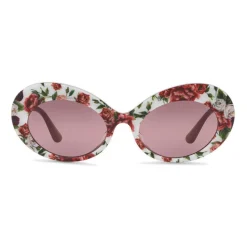 Dolce & Gabbana Eyewear Sunglasses & Eyewear-Dolce & Gabbana - Oval Sunglasses in Floral Print Acetate - Burgundy - Dolce & Gabbana Eyewear - Avvenice