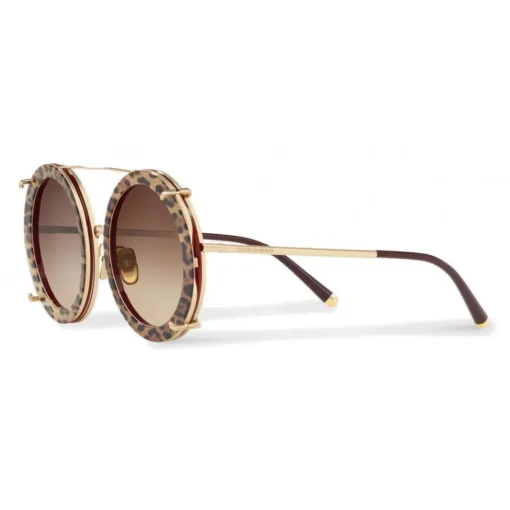 Dolce & Gabbana Eyewear Sunglasses & Eyewear-Dolce & Gabbana - Round Gold Metal Sunglasses with Clip On Leo - Dolce & Gabbana Eyewear - Avvenice