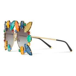 Dolce & Gabbana Eyewear Sunglasses & Eyewear-Dolce & Gabbana - Round Metal Sunglasses with Applications - Polished Gold and Multicolored Stones - Dolce & Gabbana Eyewear - Avvenice