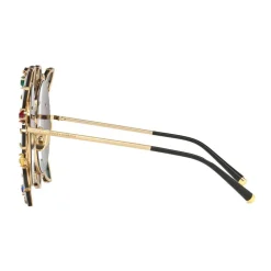 Dolce & Gabbana Eyewear Sunglasses & Eyewear-Dolce & Gabbana - Round Metal Sunglasses with Applications - Polished Gold and Multicolored Stones - Dolce & Gabbana Eyewear - Avvenice