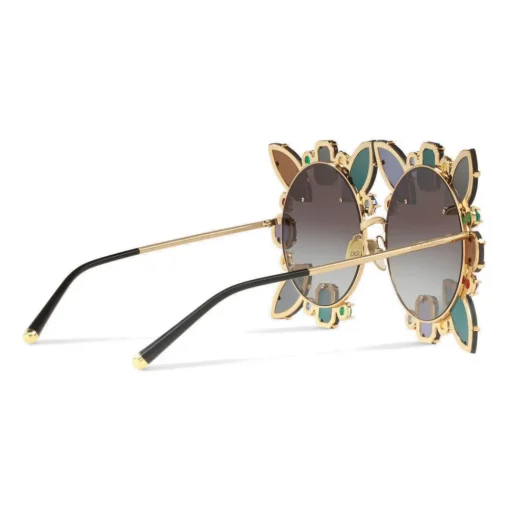 Dolce & Gabbana Eyewear Sunglasses & Eyewear-Dolce & Gabbana - Round Metal Sunglasses with Applications - Polished Gold and Multicolored Stones - Dolce & Gabbana Eyewear - Avvenice