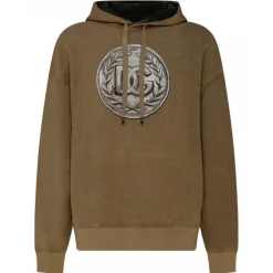 Dolce & Gabbana Sweatshirts-Dolce & Gabbana - Sand Brown Cotton Logo Print Hoodie - Dolce & Gabbana Exclusive Luxury Collection - Avvenice
