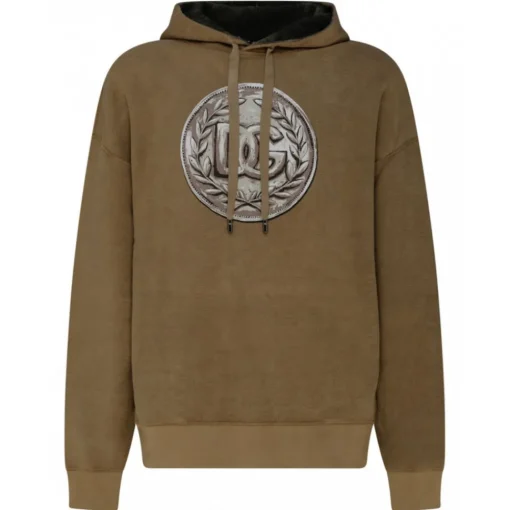 Dolce & Gabbana Sweatshirts-Dolce & Gabbana - Sand Brown Cotton Logo Print Hoodie - Dolce & Gabbana Exclusive Luxury Collection - Avvenice