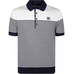 Dolce & Gabbana T-shirt-Dolce & Gabbana - White and Blue Striped Polo Shirt - Dolce & Gabbana Exclusive Luxury Collection - Avvenice