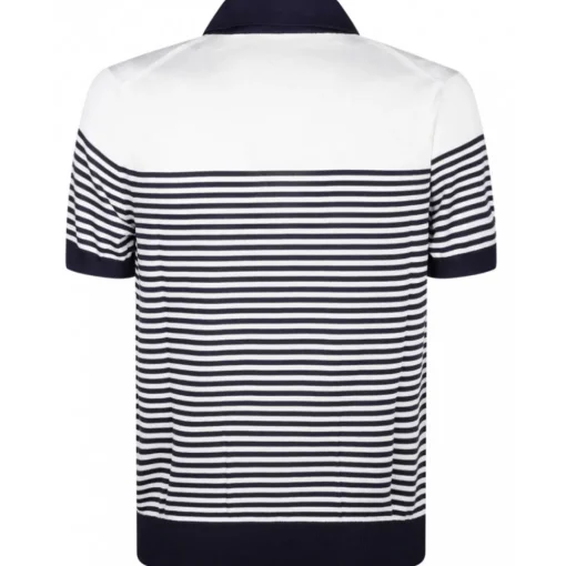 Dolce & Gabbana T-shirt-Dolce & Gabbana - White and Blue Striped Polo Shirt - Dolce & Gabbana Exclusive Luxury Collection - Avvenice