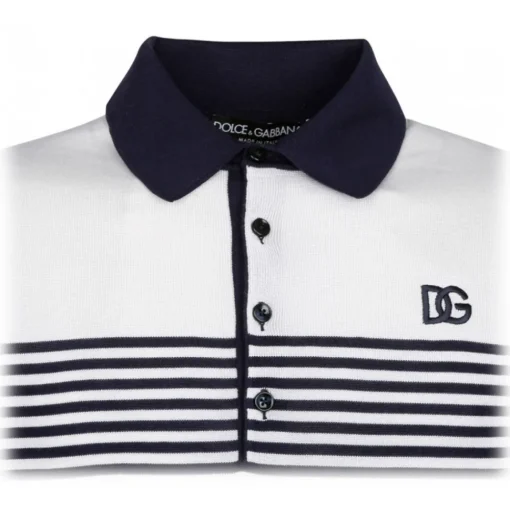 Dolce & Gabbana T-shirt-Dolce & Gabbana - White and Blue Striped Polo Shirt - Dolce & Gabbana Exclusive Luxury Collection - Avvenice