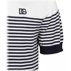 Dolce & Gabbana T-shirt-Dolce & Gabbana - White and Blue Striped Polo Shirt - Dolce & Gabbana Exclusive Luxury Collection - Avvenice