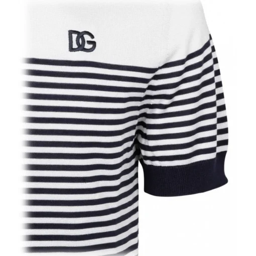 Dolce & Gabbana T-shirt-Dolce & Gabbana - White and Blue Striped Polo Shirt - Dolce & Gabbana Exclusive Luxury Collection - Avvenice