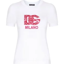 Dolce & Gabbana T-shirt-Dolce & Gabbana - White Logo Embroidered T-Shirt - Dolce & Gabbana Exclusive Luxury Collection - Avvenice