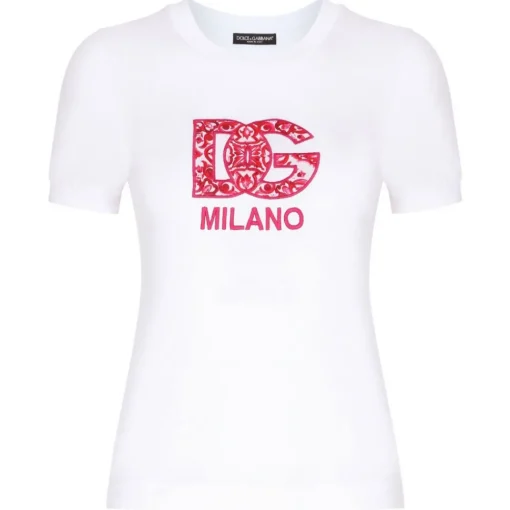 Dolce & Gabbana T-shirt-Dolce & Gabbana - White Logo Embroidered T-Shirt - Dolce & Gabbana Exclusive Luxury Collection - Avvenice