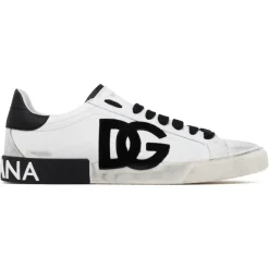 Dolce & Gabbana Shoes-Dolce & Gabbana - White and Black Calf Leather Portofino Low Top Sneakers - Dolce & Gabbana Exclusive Luxury Collection - Avvenice