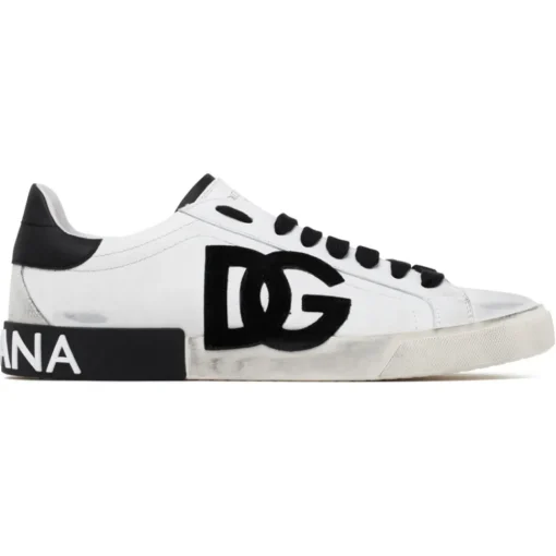 Dolce & Gabbana Shoes-Dolce & Gabbana - White and Black Calf Leather Portofino Low Top Sneakers - Dolce & Gabbana Exclusive Luxury Collection - Avvenice