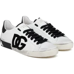 Dolce & Gabbana Shoes-Dolce & Gabbana - White and Black Calf Leather Portofino Low Top Sneakers - Dolce & Gabbana Exclusive Luxury Collection - Avvenice