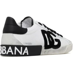 Dolce & Gabbana Shoes-Dolce & Gabbana - White and Black Calf Leather Portofino Low Top Sneakers - Dolce & Gabbana Exclusive Luxury Collection - Avvenice