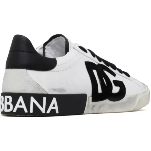 Dolce & Gabbana Shoes-Dolce & Gabbana - White and Black Calf Leather Portofino Low Top Sneakers - Dolce & Gabbana Exclusive Luxury Collection - Avvenice