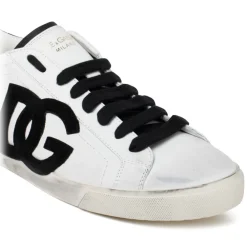 Dolce & Gabbana Shoes-Dolce & Gabbana - White and Black Calf Leather Portofino Low Top Sneakers - Dolce & Gabbana Exclusive Luxury Collection - Avvenice