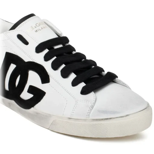 Dolce & Gabbana Shoes-Dolce & Gabbana - White and Black Calf Leather Portofino Low Top Sneakers - Dolce & Gabbana Exclusive Luxury Collection - Avvenice