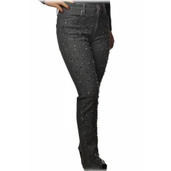 Dondup Trousers-- Jeans with Bezels and Studs Applications - Grey - Trousers - Luxury Exclusive Collection - Avvenice