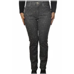 Dondup Trousers-- Jeans with Bezels and Studs Applications - Grey - Trousers - Luxury Exclusive Collection - Avvenice