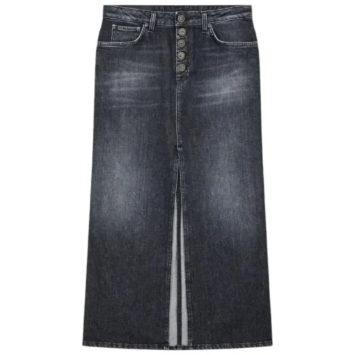 Dondup Skirts-- Long Denim Skirt with Jewel Buttons - Black - Skirt - Luxury Exclusive Collection - Avvenice