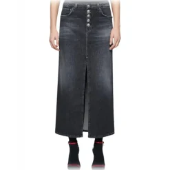 Dondup Skirts-- Long Denim Skirt with Jewel Buttons - Black - Skirt - Luxury Exclusive Collection - Avvenice
