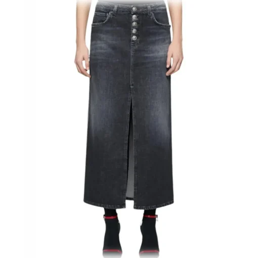 Dondup Skirts-- Long Denim Skirt with Jewel Buttons - Black - Skirt - Luxury Exclusive Collection - Avvenice