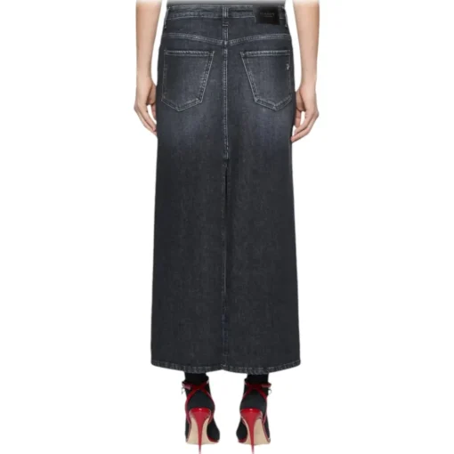 Dondup Skirts-- Long Denim Skirt with Jewel Buttons - Black - Skirt - Luxury Exclusive Collection - Avvenice