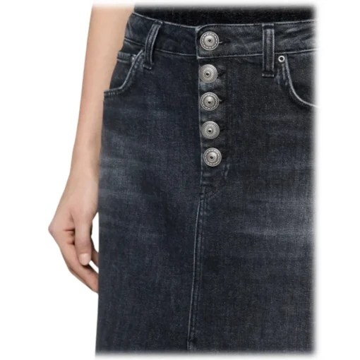 Dondup Skirts-- Long Denim Skirt with Jewel Buttons - Black - Skirt - Luxury Exclusive Collection - Avvenice