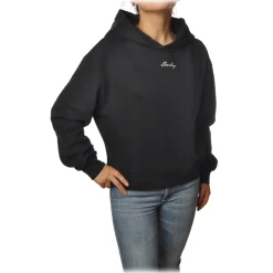 Dondup Sweatshirts-- Long-Sleeved Short Hoodie with Logo - Black - Sweatshirt - Luxury Exclusive Collection - Avvenice