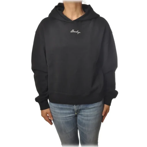 Dondup Sweatshirts-- Long-Sleeved Short Hoodie with Logo - Black - Sweatshirt - Luxury Exclusive Collection - Avvenice
