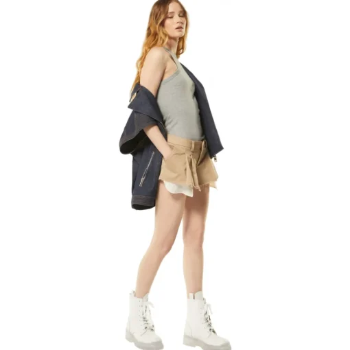 Dondup Skirts-- Low Waist Short Short Skirt - Beige - Skirt - Luxury Exclusive Collection - Avvenice