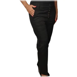 Dondup Trousers-- Nima Trousers with Metal Closure Buttons - Black - Trousers - Luxury Exclusive Collection - Avvenice