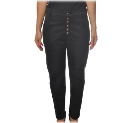 Dondup Trousers-- Nima Trousers with Metal Closure Buttons - Black - Trousers - Luxury Exclusive Collection - Avvenice