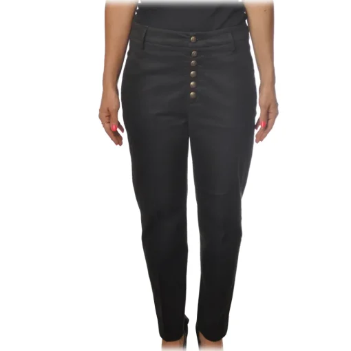 Dondup Trousers-- Nima Trousers with Metal Closure Buttons - Black - Trousers - Luxury Exclusive Collection - Avvenice