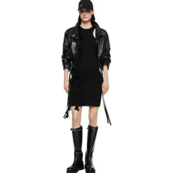 Dondup Dresses-- Sheath Dress with Ruffles - Black - Dresses - Luxury Exclusive Collection - Avvenice
